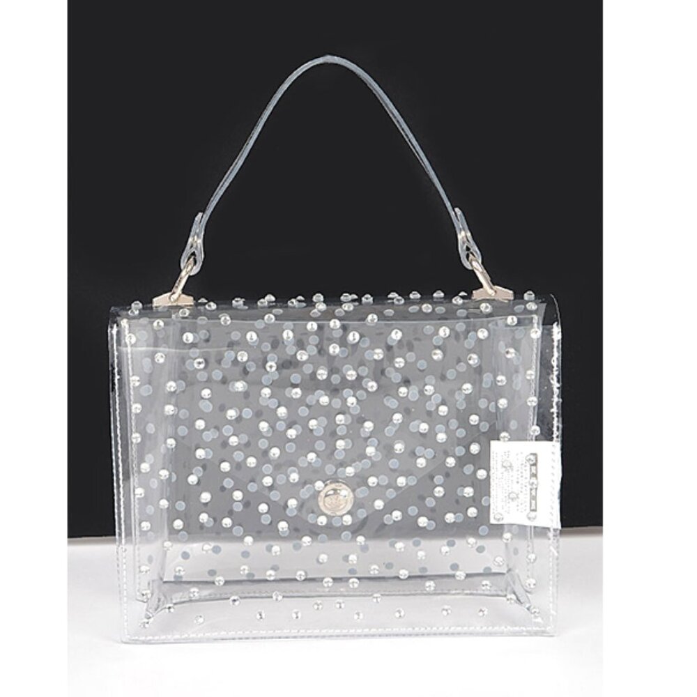 BNWT Brand New Transparent Rhinestone Studs Top Handle Stadium Bag Cleared Bag - Picture 2 of 6